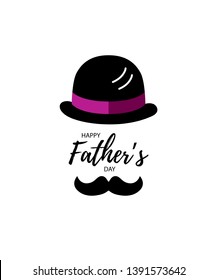 Happy Father's day! Man face with bowler hat and mustache. Flat style vector illustration.