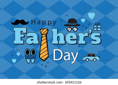 happy fathers day man  hat mustache card logo best design.  vector illustration
