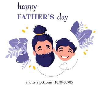 Happy Father's Day. Man with son. Father's Day greeting card. Vector illustration