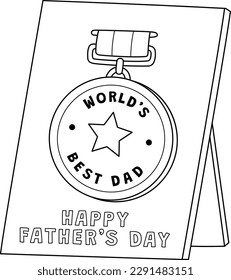 Happy Fathers Day Medal Isolated Coloring Page 