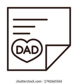 happy fathers day, message letter love heart decoration celebration vector illustration line style icon