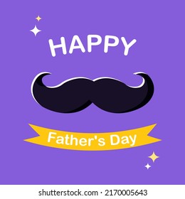 Happy Father's Day. Modern postcard with mustache and text on purple background. Vector.