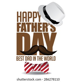 Happy Fathers Day mustache fedora bow tie design EPS 10 vector royalty free stock illustration