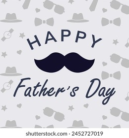 Happy Fathers Day with Mustache Vector Illustration Greeting Card. Supper Daddy Design. Dads Day Celebration. Our First Fathers Day Concept.