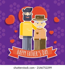 Happy Fathers Day old dad with son stiker vector