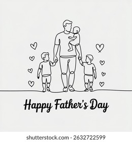 Happy Father's Day One line shows father and son constantly holding hands. Family of happy father holding baby. Happy father walking with his son.