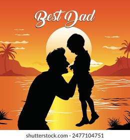 Feliz Día del Padre con nuestra obra de arte de Vector conmovedora, que captura el vínculo de un padre y un niño. Perfecto para expresar "El mejor papá" y "El amor de papá"