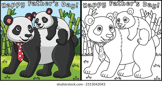 Happy Fathers Day Panda Coloring Page Illustration