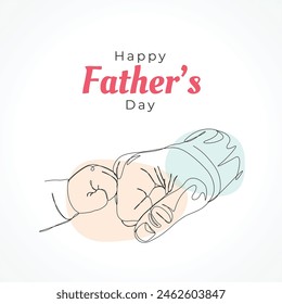 Happy father's day parent and child holding hand illustration, one line drawing illustration