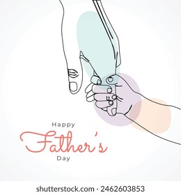 Happy father's day parent and child holding hand illustration, one line drawing illustration