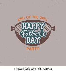 Happy Fathers Day Party Label. Vintage Design. Holiday Grill And Bbq Party Emblem Isolated On Scratched Background. Stock Vector Illustration.