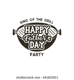 Happy Fathers Day Party Label. Vintage Design. Father Day Holiday Grill And Bbq Party Emblem Isolated On Scratched Background. Stock Vector Isolated On White Background.