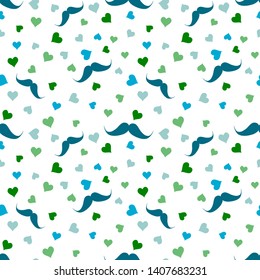 Happy Father's day pattern background. Heart seamless vector design with cute mustache