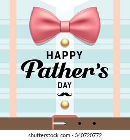 Happy fathers day pink ribbons with blue shirt design greeting card background, vector illustration