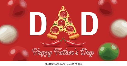Happy Father's Day Pizza Concept. DAD type shape with pizza concept for restaurant and food brand for father's day. Pizza Restaurant fast food Father's day concept