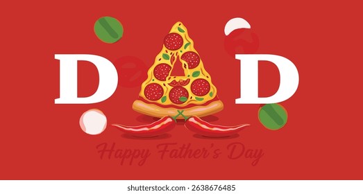 Happy Father's Day Pizza Concept. DAD type shape with pizza concept for restaurant and food brand for father's day. Pizza Restaurant fast food Father's day concept
