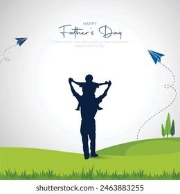 Happy Father's Day Post mit Vater hält Baby in seinen Schultern kreativen Konzept Hintergrund. Social Media Post, Banner, Poster. Vektorillustration.