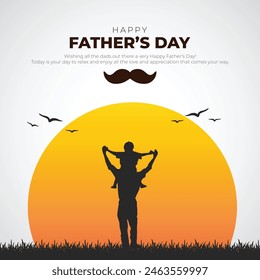 Happy Father's Day Post and Greeting Card. Modern and Minimal Father's Day Vector Illustration with Father and Son