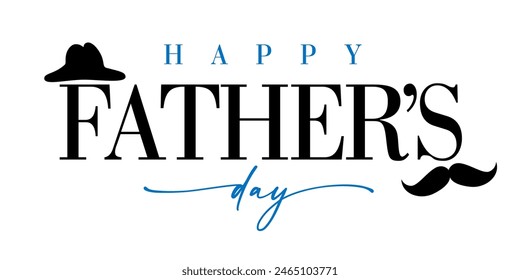 Happy Father's day postcard template. Typographic design with rd creative elements. Social network timeline post concept. Blogger poster. Horizontal banner. Decorative graphic logo, gift icon