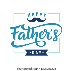 Happy Fathers Day poster, badge with hand written lettering, isolated on white. Cute typography design template for banner, gift card, t shirt print, sticker. Retro vintage style. Vector illustration