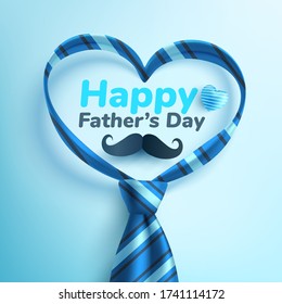 Happy Father's Day poster or banner template with heart shape by necktie on blue background.Greetings and presents for Father's Day in flat lay styling.Promotion and shopping template for love dad