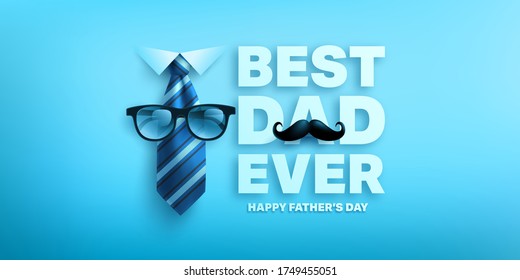 Happy Father's Day poster or banner template with king necktie and glasses.Greetings and presents for Father's Day.Vector illustration EPS10