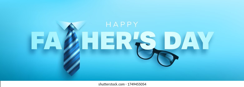 Happy Father's Day poster or banner template with king necktie and glasses.Greetings and presents for Father's Day.Vector illustration EPS10