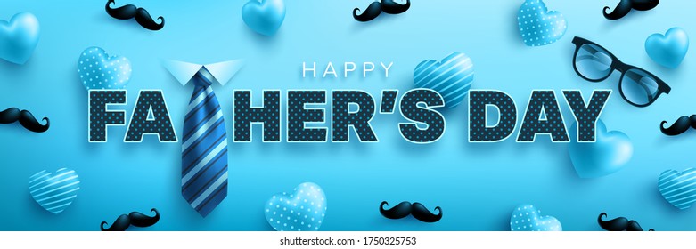 Happy Father's Day poster or banner template with necktie and glasses.Greetings and presents for Father's Day.Vector illustration EPS10