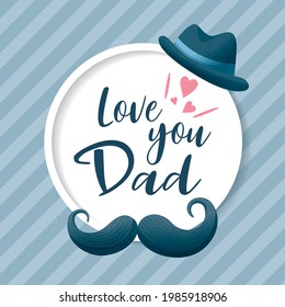 Happy Father's Day poster and banner template grey blue background. Vector illustration for greeting card, women's day, shop, invitation, discount, sale, flyer, decoration.