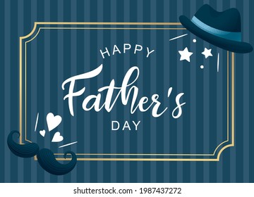 Happy Father's Day poster and banner template on dark grey blue background. Vector illustration for greeting card, shop, invitation, discount, sale, flyer, decoration.
