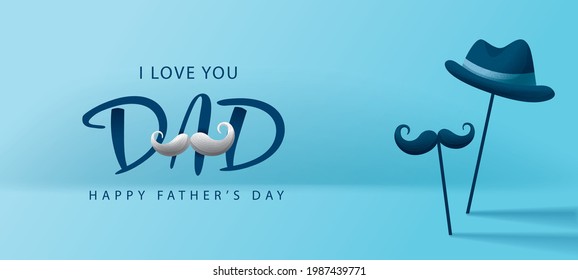 Happy Father's Day poster and banner template on light blue background. Vector illustration for greeting card, shop, invitation, discount, sale, flyer, decoration.