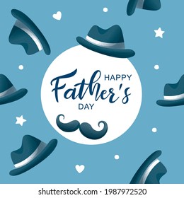 Happy Father's Day poster and banner template with cute illustration on blue background. Vector illustration for greeting card, shop, invitation, discount, sale, flyer, decoration.