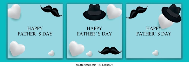 Happy Father's Day poster and banner template with cute illustration on blue background. Vector illustration for greeting card, shop, invitation, discount, sale, flyer, decoration.