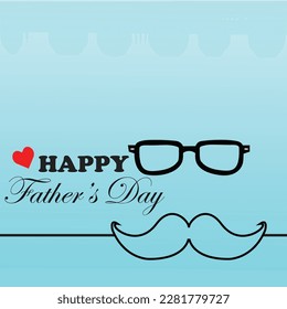 Happy Father's Day poster and banner template with cute illustration on blue background. Vector illustration for greeting card, shop, invitation, discount, sale, flyer, decoration.