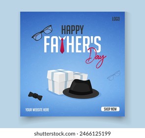 Happy Father's Day poster or banner template with necktie,glasses and gift box