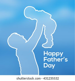 Happy Father's Day poster or banner. Father holding his son. Silhouette. Vector lllustration