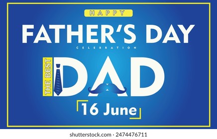 Afiche del día del padre feliz, Afiche del mejor padre en el día internacional del padre, feliz día del padre con fondo azul, celebración del 16 de junio