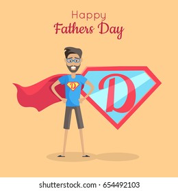 Happy Fathers day poster. Daddy super hero. Best parent in the world. Role model, greatest mentor. Part of series of fathers day celebration banners. Honoring dads. Fatherhood concept. Vector