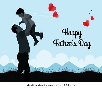 Happy Father's Day poster graphic with father and son silhouette. Poster showing love and affection of father and son.