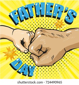 Happy Fathers Day Poster In Retro Comic Style Pop Art Vector