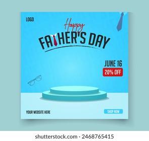 Happy father's day promotion sale discount banner design for social media post