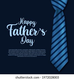 happy Father's day with realistic blue tie and script typography poster banner template with dark background