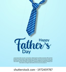 happy Father's day with realistic blue tie and script typography poster banner template