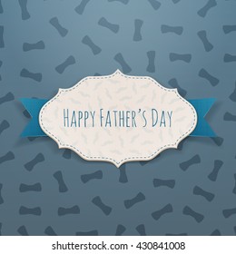 Happy Fathers Day realistic Tag with blue Ribbon