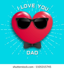 Happy father's day. Red heart in glasses on blue background.