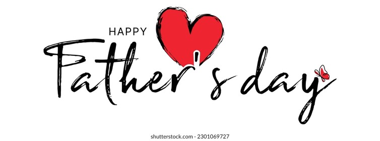 Happy Fathers Day with red heart typography banner. Father's day sale promotion calligraphy poster. Vector illustration
