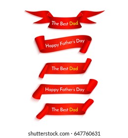 Happy Father's Day. Red Ribbons Set Vector Illustration