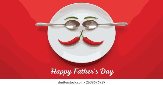 Happy Father's Day restaurant Concept. Father symbol shape with plate and spoon concept for restaurant and food brand for father's day. Restaurant and fast food Father's day concept.