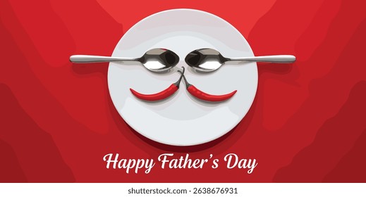 Happy Father's Day restaurant Concept. Father symbol shape with plate and spoon concept for restaurant and food brand for father's day. Restaurant and fast food Father's day concept.