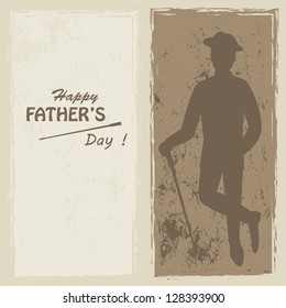 Happy Father's day . Retro vector illustration of silhouette elegant man with stick.
